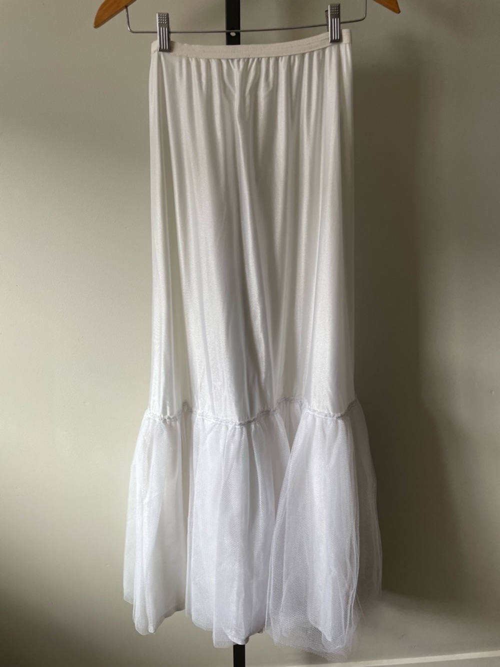 Vintage Tulle Ruffle Petticoat Slip Skirt White Satin Mermaid Hem